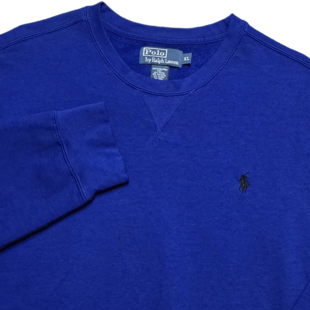 VTG Polo Ralph Lauren Sweatshirt Mens‎ XL Blue Terry Crewneck Pony 90s EUC